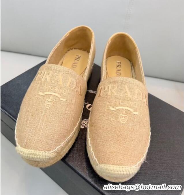 Sumptuous Prada Logo Linen Espadrilles Beige 071160