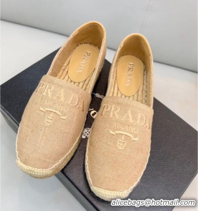 Sumptuous Prada Logo Linen Espadrilles Beige 071160