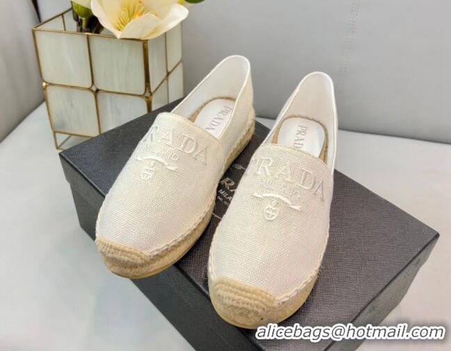 Low Price Prada Logo Linen Espadrilles White 071161