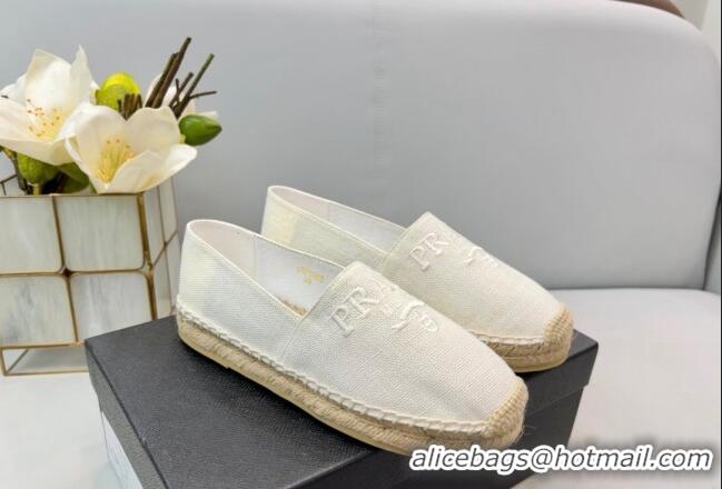 Low Price Prada Logo Linen Espadrilles White 071161