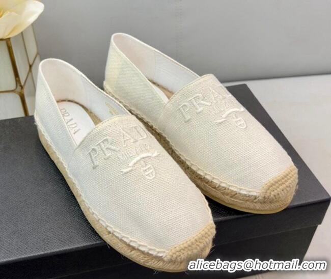 Low Price Prada Logo Linen Espadrilles White 071161