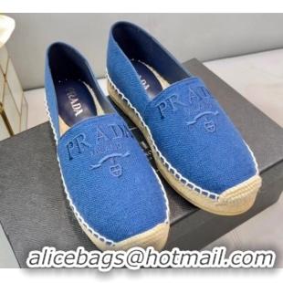 Grade Quality Prada Logo Linen Espadrilles Blue 071162