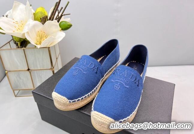 Grade Quality Prada Logo Linen Espadrilles Blue 071162