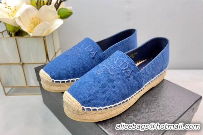 Grade Quality Prada Logo Linen Espadrilles Blue 071162