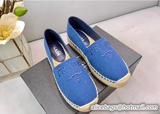 Grade Quality Prada Logo Linen Espadrilles Blue 071162