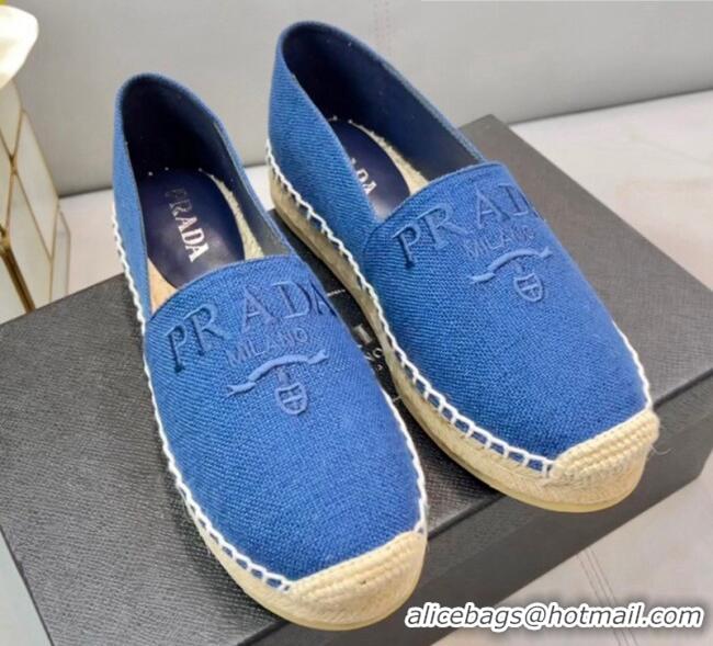 Grade Quality Prada Logo Linen Espadrilles Blue 071162