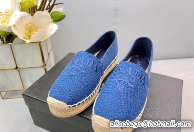 Grade Quality Prada Logo Linen Espadrilles Blue 071162