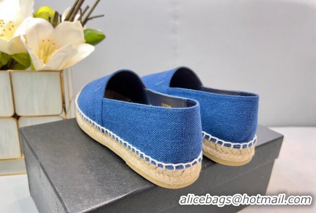 Grade Quality Prada Logo Linen Espadrilles Blue 071162