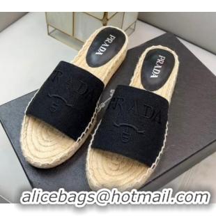 Purchase Prada Logo Linen Espadrille Slide Sandals Black 071167