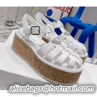 Discount Prada Rubber Wedge Platform Sandals White 2022 1X853M