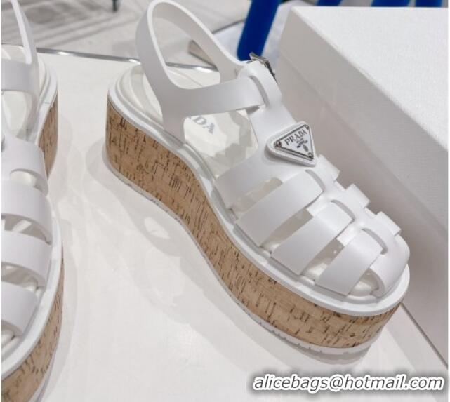 Discount Prada Rubber Wedge Platform Sandals White 2022 1X853M