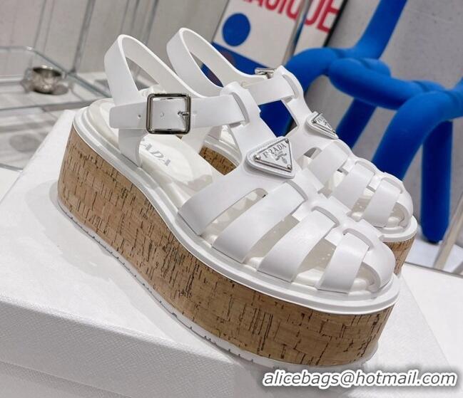 Discount Prada Rubber Wedge Platform Sandals White 2022 1X853M