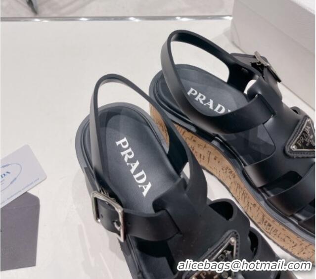 Top Design Prada Rubber Wedge Platform Sandals 1X853M Black