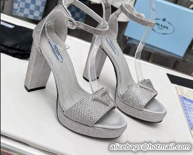 Fashion Prada Crystal High Heel Sandals 11cm Silver 072057