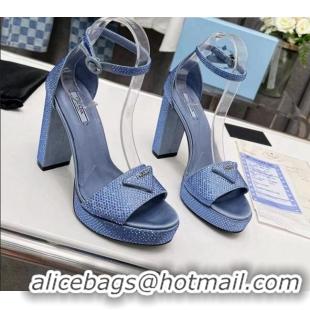 Best Grade Prada Crystal High Heel Sandals 11cm 072057 Blue