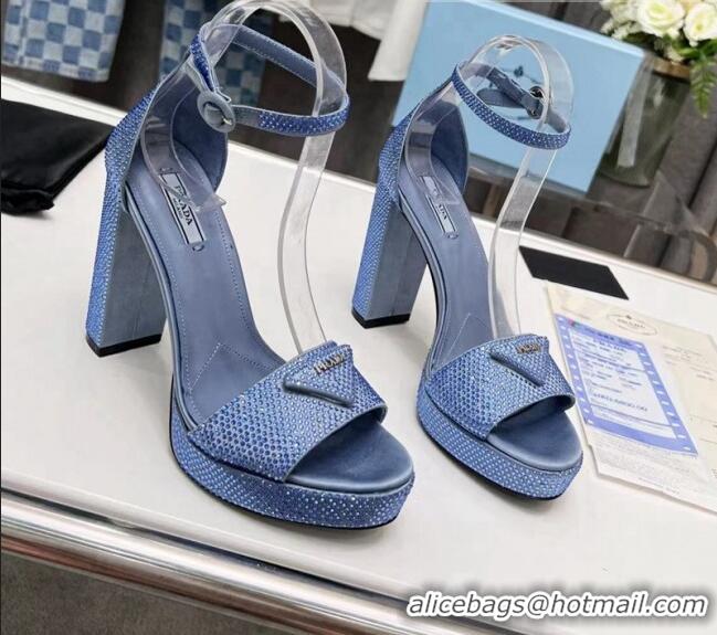 Best Grade Prada Crystal High Heel Sandals 11cm 072057 Blue