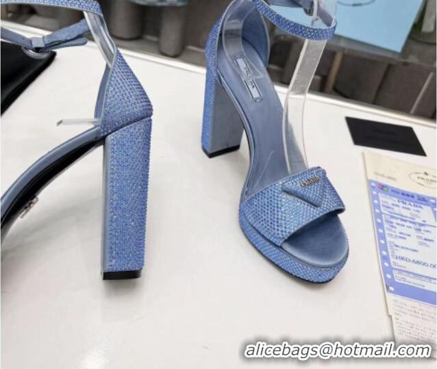 Best Grade Prada Crystal High Heel Sandals 11cm 072057 Blue