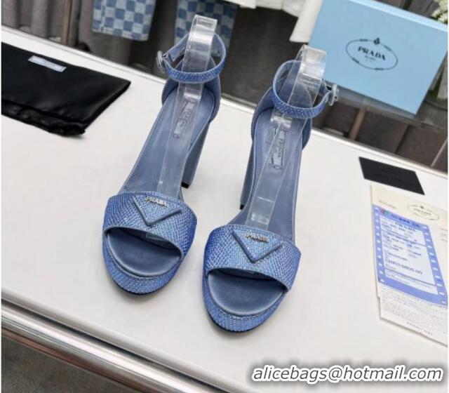 Best Grade Prada Crystal High Heel Sandals 11cm 072057 Blue