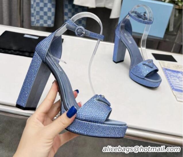 Best Grade Prada Crystal High Heel Sandals 11cm 072057 Blue