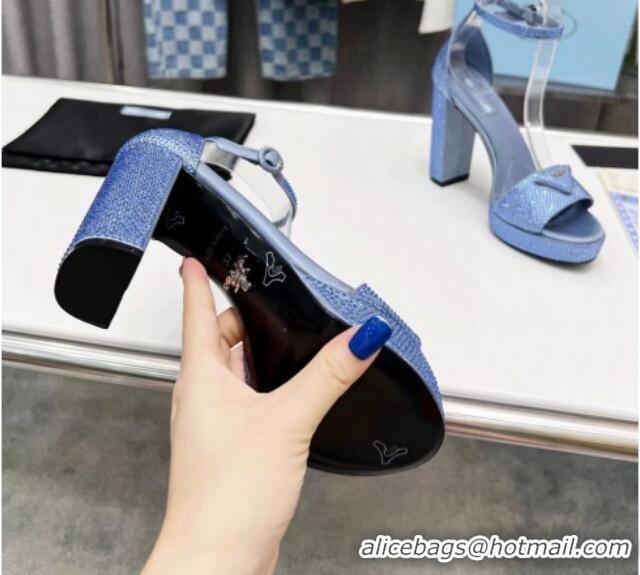 Best Grade Prada Crystal High Heel Sandals 11cm 072057 Blue