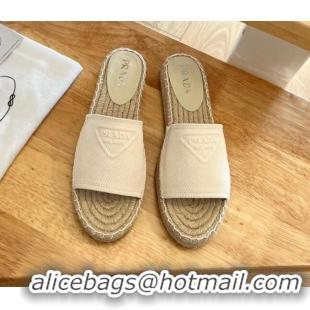 Perfect Prada Logo Canvas Espadrille Slide Sandals White 072208 