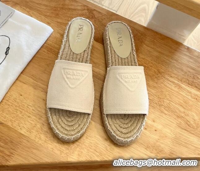 Perfect Prada Logo Canvas Espadrille Slide Sandals White 072208 