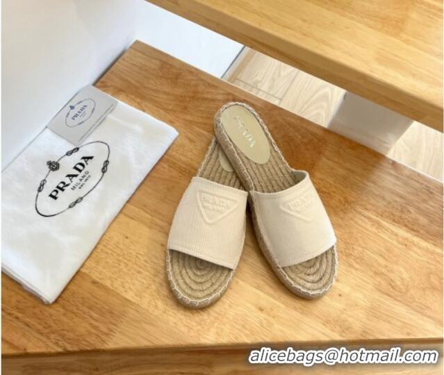 Perfect Prada Logo Canvas Espadrille Slide Sandals White 072208 