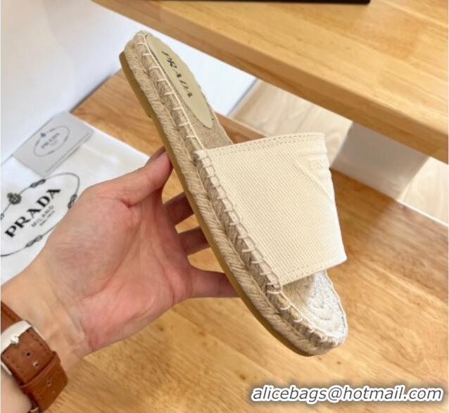 Perfect Prada Logo Canvas Espadrille Slide Sandals White 072208 