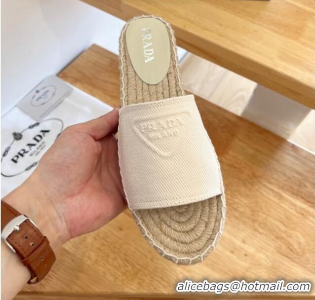 Perfect Prada Logo Canvas Espadrille Slide Sandals White 072208 