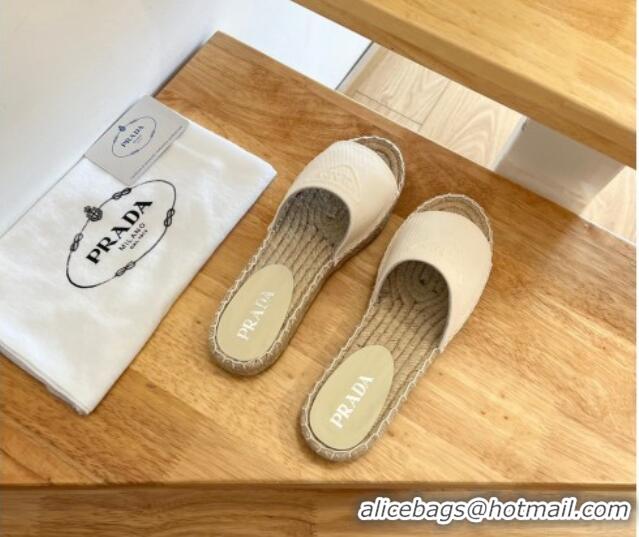 Perfect Prada Logo Canvas Espadrille Slide Sandals White 072208 