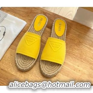 Luxury Prada Logo Canvas Espadrille Slide Sandals 072208 Yellow 