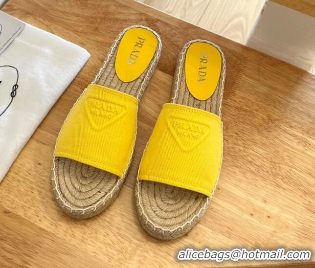 Luxury Prada Logo Canvas Espadrille Slide Sandals 072208 Yellow 