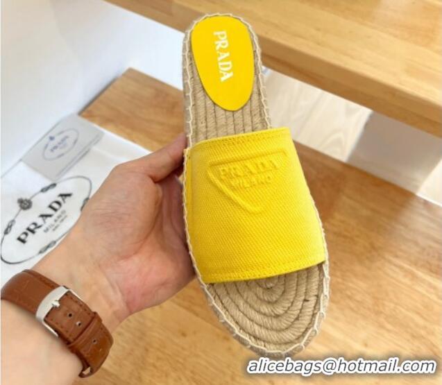 Luxury Prada Logo Canvas Espadrille Slide Sandals 072208 Yellow 