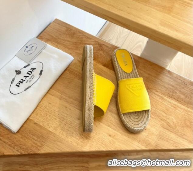 Luxury Prada Logo Canvas Espadrille Slide Sandals 072208 Yellow 