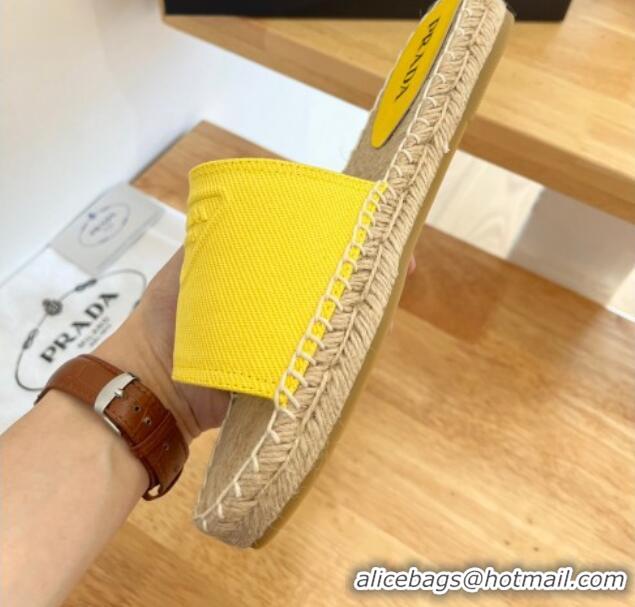 Luxury Prada Logo Canvas Espadrille Slide Sandals 072208 Yellow 