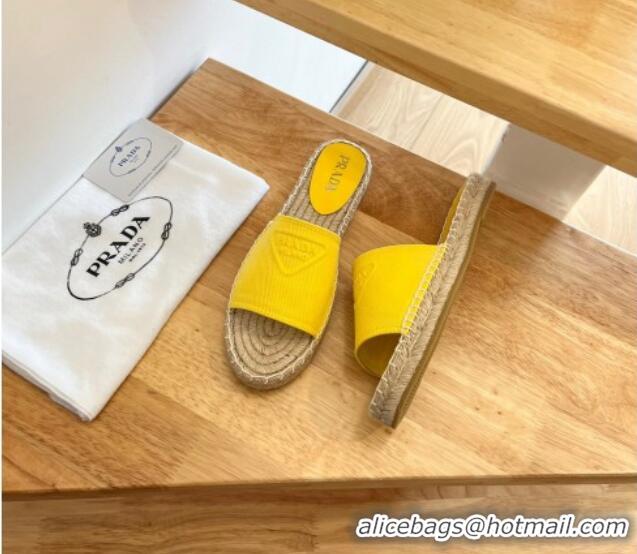 Luxury Prada Logo Canvas Espadrille Slide Sandals 072208 Yellow 