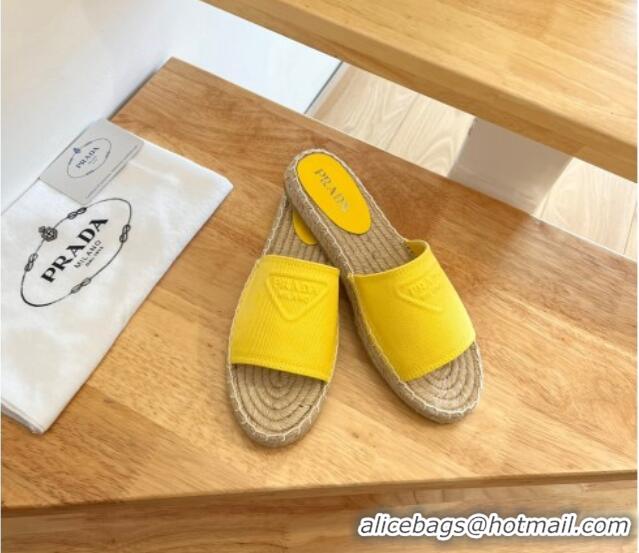 Luxury Prada Logo Canvas Espadrille Slide Sandals 072208 Yellow 