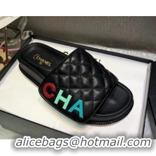 Luxury Chanel Leather Foldover Slide Sandals 4.5cm Black 051941