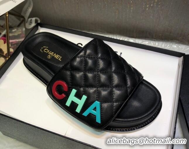 Luxury Chanel Leather Foldover Slide Sandals 4.5cm Black 051941