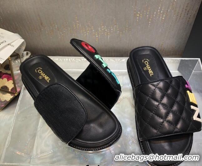 Luxury Chanel Leather Foldover Slide Sandals 4.5cm Black 051941