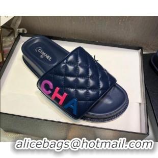 Grade Quality Chanel Leather Foldover Slide Sandals 4.5cm 051941 Blue