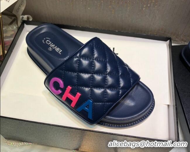 Grade Quality Chanel Leather Foldover Slide Sandals 4.5cm 051941 Blue