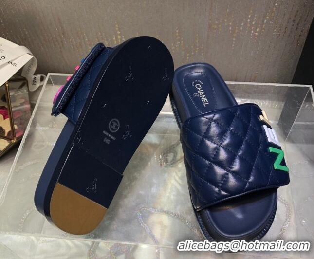 Grade Quality Chanel Leather Foldover Slide Sandals 4.5cm 051941 Blue