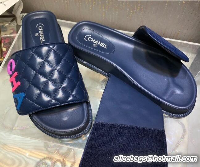 Grade Quality Chanel Leather Foldover Slide Sandals 4.5cm 051941 Blue