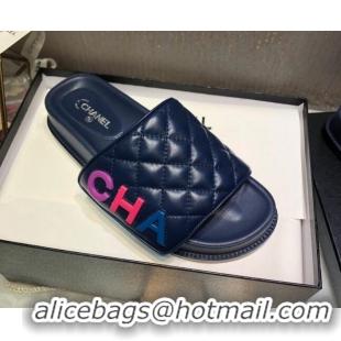 Fashion Chanel Leather Foldover Slide Sandals 4.5cm 051943 Blue