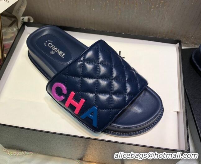 Fashion Chanel Leather Foldover Slide Sandals 4.5cm 051943 Blue