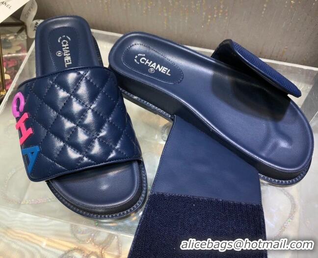 Fashion Chanel Leather Foldover Slide Sandals 4.5cm 051943 Blue