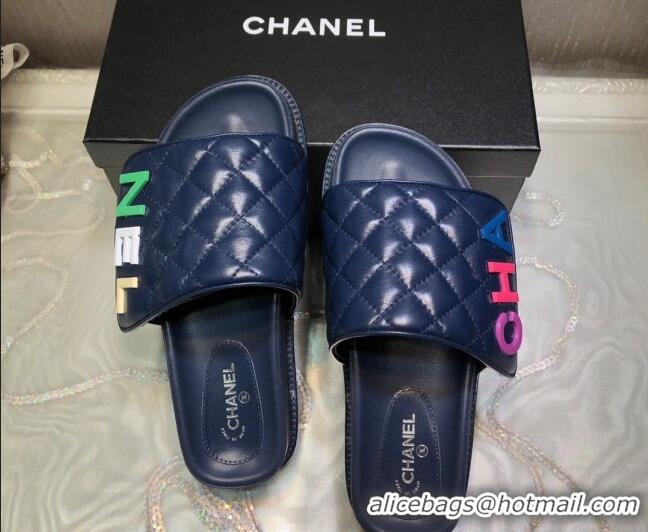 Fashion Chanel Leather Foldover Slide Sandals 4.5cm 051943 Blue