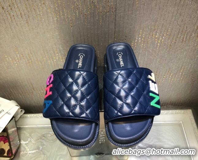 Fashion Chanel Leather Foldover Slide Sandals 4.5cm 051943 Blue