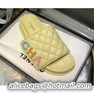 Good Quality Chanel Leather Foldover Slide Sandals 4.5cm Yellow 051944